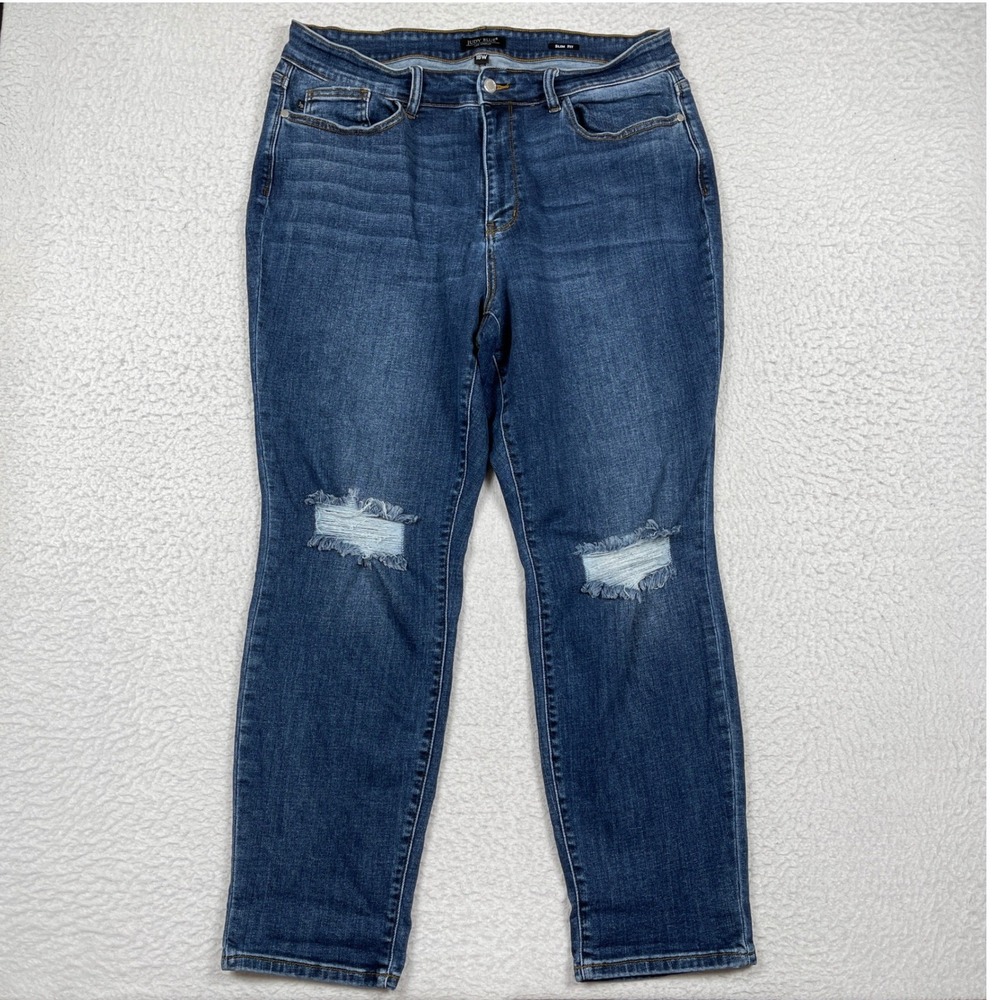 Judy Blue Jeans Womens 18W Blue Slim Fit Distressed Knee Casual Streetwear